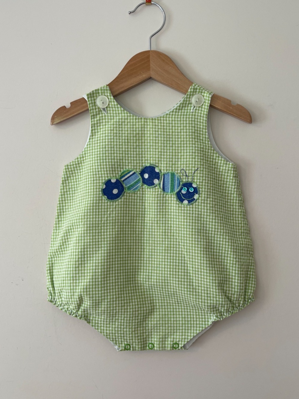 EUC Boys Gingham Caterpillar Appliqué Summer Bubble